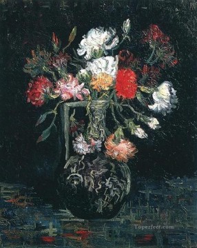 ヴィンセント・ヴァン・ゴッホ Painting - 白と赤のカーネーションの花瓶 フィンセント・ファン・ゴッホ
